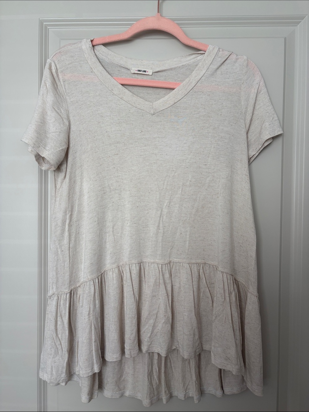 First Love Cream V-Neck Ruffle Hem Tunic